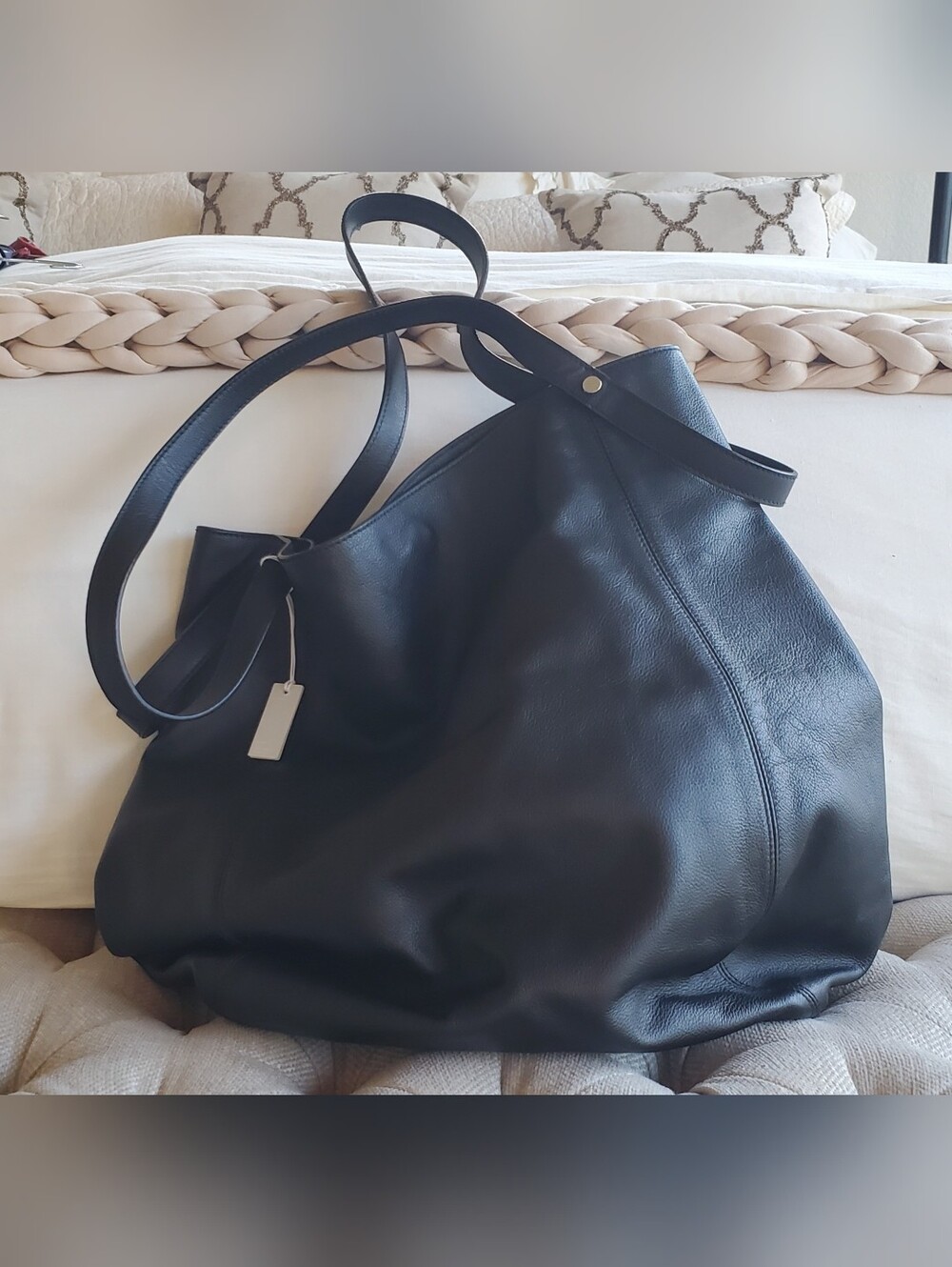 COS LARGE VERSATILE LEATHER SHOPPER IN BLACK PEBBLED LEATHER TOTE NWT $250